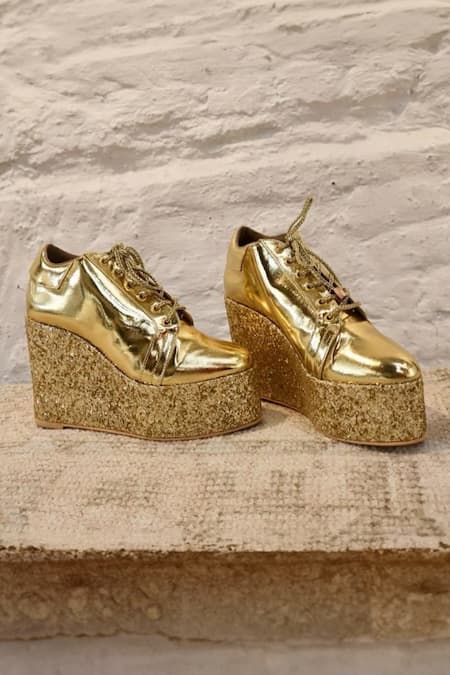 Tiesta Gold Foil Embellished Sneaker Wedges