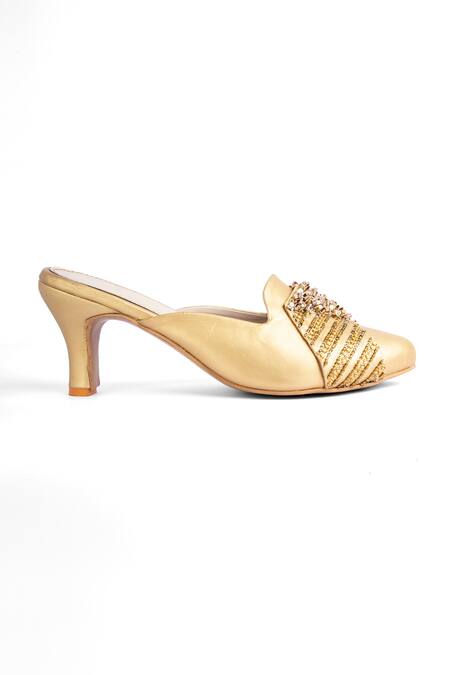 Azora_Gold Sequin Sona Gota Embellished Heels _Online_at_Aza_Fashions