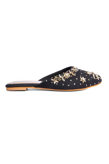 Azora_Black Bead Sitara Gul Embroidered Mules_Online_at_Aza_Fashions
