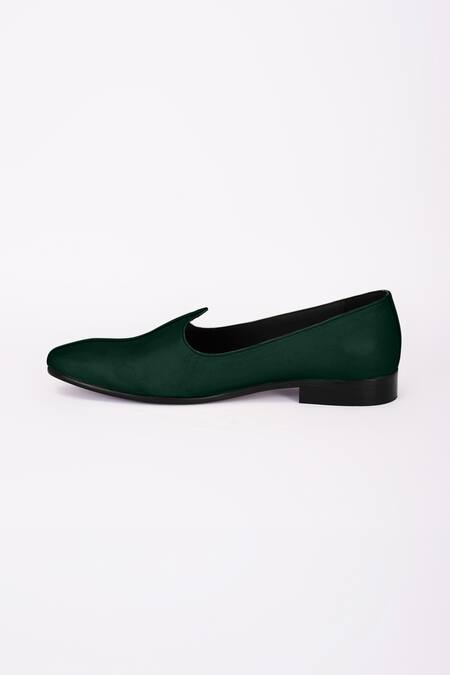 Bubber Couture Green Colton Solid Pointed-toe Mojdi Online at Aza Fashions Bubber Couture_Green Colton Solid Pointed-toe Mojdi _Online_at_Aza_Fashions