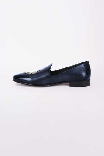 Bubber Couture_Blue Embroidery Cooper Pointed-toe Mojdi _Online_at_Aza_Fashions