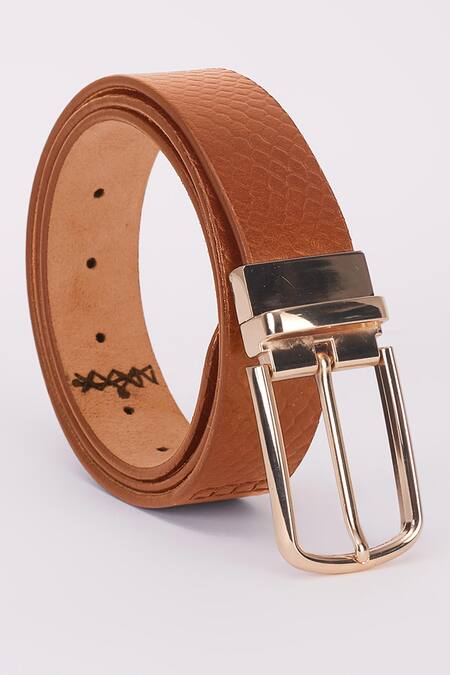 Bubber Couture_Brown Mason Mesh Pointed-toe Moccasin Shoes And Belt Set _Online_at_Aza_Fashions