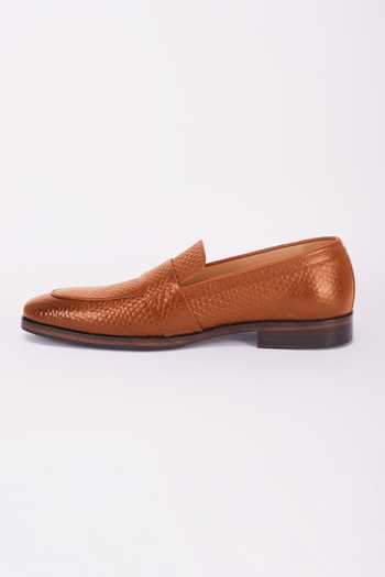 Bubber Couture_Brown Mason Mesh Pointed-toe Moccasin Shoes _Online_at_Aza_Fashions