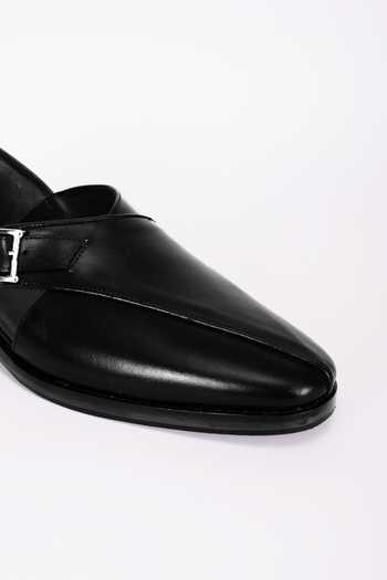 Buy_Bubber Couture_Black Orion Solid Pointed-toe Peshwari Sandal _Online_at_Aza_Fashions
