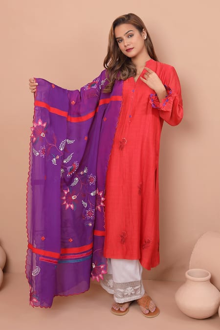 Buy Shetab Kazmi Red Chanderi, Cotton Embroidery, Patchwork Mandarin Floral Kurta Palazzo Set Online at Aza Fashions Buy_Shetab Kazmi_Red Chanderi, Cotton Embroidery, Patchwork Mandarin Floral Kurta Palazzo Set _Online_at_Aza_Fashions