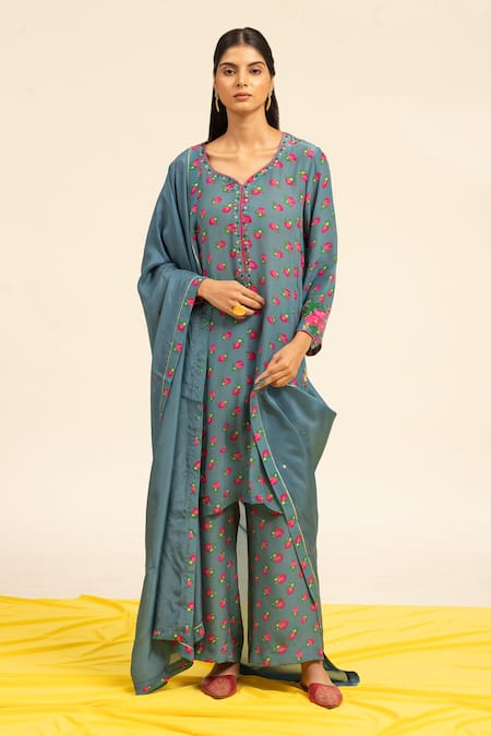 Shetab Kazmi Botanic Print Kurta Pant Set 