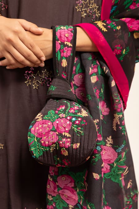 Shetab Kazmi_Black Crepe, Chiffon Sequins, Beads Star Embellished Kurta Printed Sharara Set _Online_at_Aza_Fashions