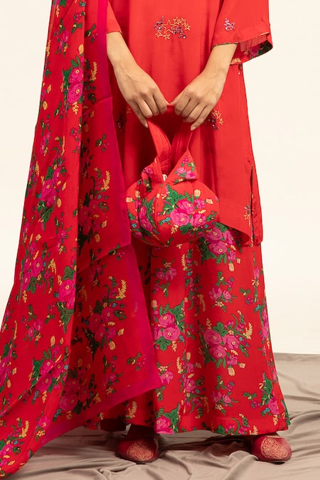 Shetab Kazmi_Red Crepe, Chiffon Sequins, Beads, Embellished Kurta Printed Sharara Set _Online_at_Aza_Fashions