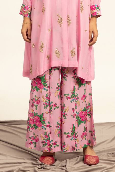 Buy Shetab Kazmi Pink Crepe Beads, Sequins Collared Embellished Tunic With Pant Online at Aza Fashions Buy_Shetab Kazmi_Pink Crepe Beads, Sequins Collared Embellished Tunic With Pant _Online_at_Aza_Fashions