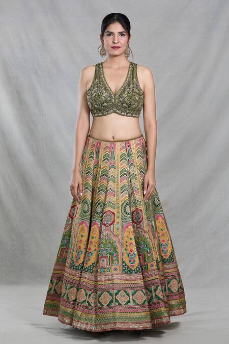 Buy_Samyukta Singhania_Multi Color Silk, Organza, Brocade Sequins, Royal Mahal Banarasi Lehenga Set