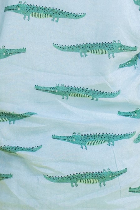 MR Brat_Blue Cotton, Rayon Crocodile Print Shirt With Shorts _Online_at_Aza_Fashions