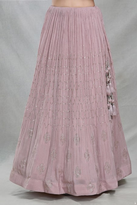 Samyukta Singhania_Pink Silk, Organza, Chiffon Sequins, Cut Work Periwinkle Embroidered Lehenga Set_at_Aza_Fashions