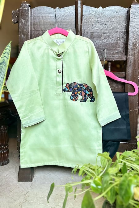Rage Attire-Sweta Saria Green Cotton Silk Embroidery Bead Jungle Safari Kurta Set 