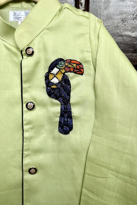 Shop Rage Attire-Sweta Saria Green Cotton, Silk, Linen Cut Work Tuscan Bird Embroidered Kurta Set at Aza Fashions Shop_Rage Attire-Sweta Saria_Green Cotton, Silk, Linen Cut Work Tuscan Bird Embroidered Kurta Set _at_Aza_Fashions