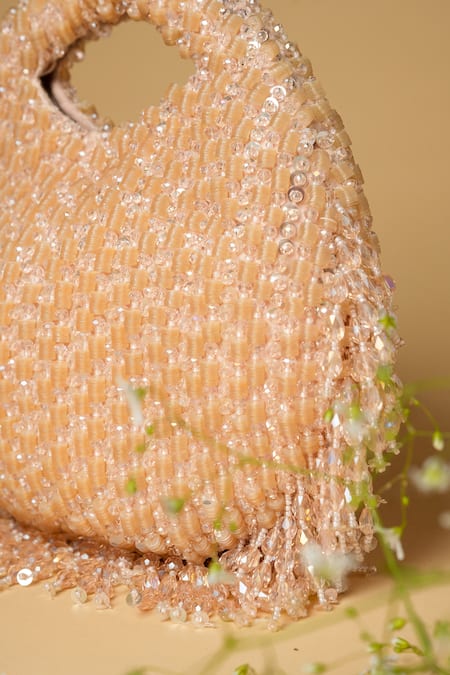 ClutcH'D_Peach Crystals Hand Embroidered Bag _Online_at_Aza_Fashions