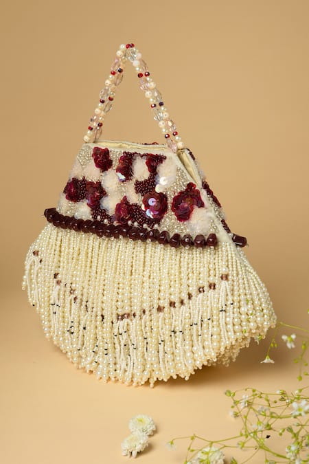 ClutcH'D Ivory Pearl Embellished Handbag 