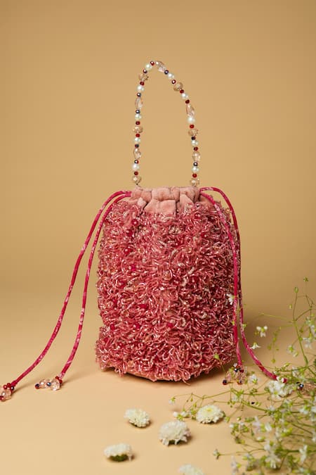 Clutch'D Pink Japanese Beads Embellished Potli Bag 