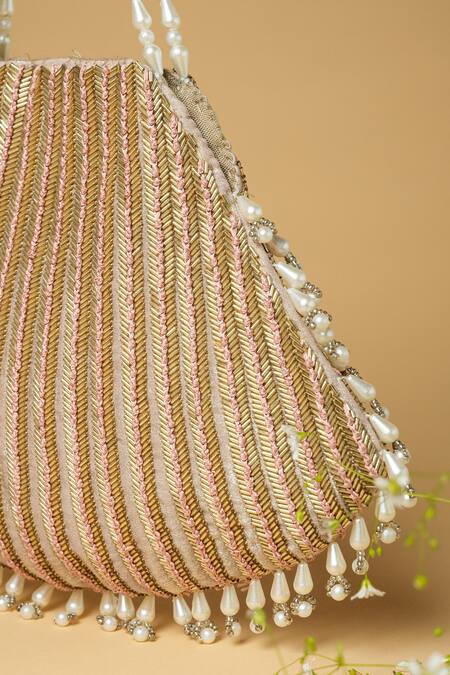 ClutcH'D_Gold Cut Work Cutdana Embellished Bag _Online_at_Aza_Fashions