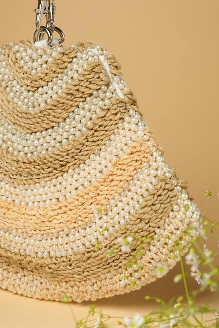 ClutcH'D_Ivory Pearls Color Block Embellished Bag _Online_at_Aza_Fashions
