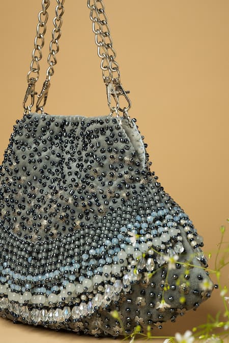 ClutcH'D Grey Pearls Tonal Embellished Bag Online at Aza Fashions ClutcH'D_Grey Pearls Tonal Embellished Bag _Online_at_Aza_Fashions