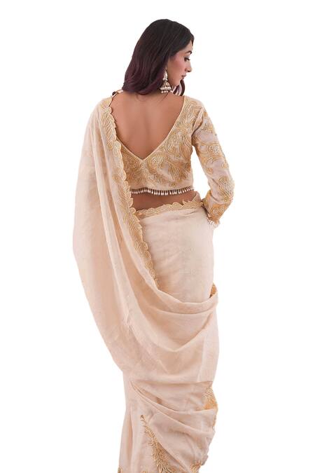 Buy Farha Syed Ivory Chanderi, Taffeta Cut Cutdana And Embroidered Border Saree With Blouse Buy_Farha Syed_Ivory Chanderi, Taffeta Cut Cutdana And Embroidered Border Saree With Blouse