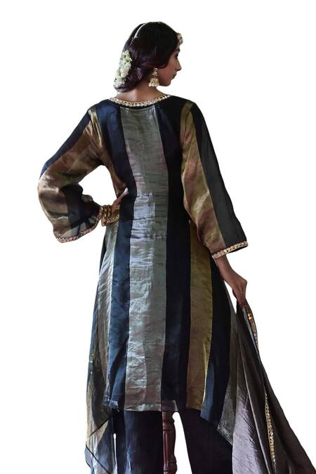 Buy_Farha Syed_Ivory Tissue, Silk, Maheshwari Sequins Embroidered Straight Kurta Palazzo Set 