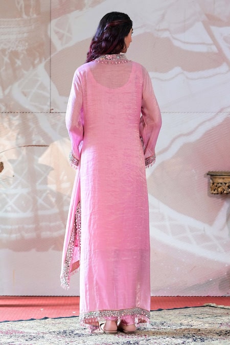 Farha Syed High Low Embroidered Kaftan Kurta Dhoti Pant Set 