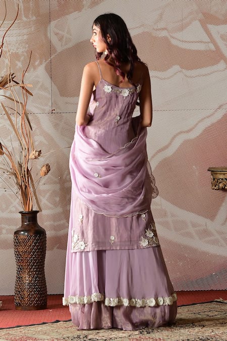 Shop_Farha Syed_Pink Chanderi, Organza, Taffeta Cut Work, Embroidered Kurta Layered Sharara Set _at_Aza_Fashions