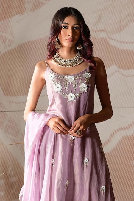 Buy_Farha Syed_Pink Chanderi, Organza, Taffeta Cut Work, Embroidered Kurta Layered Sharara Set _Online_at_Aza_Fashions