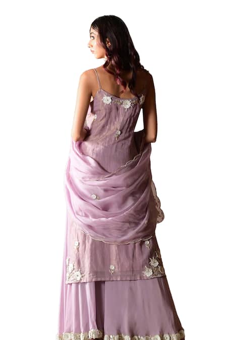 Shop_Farha Syed_Pink Chanderi, Organza, Taffeta Cut Work, Embroidered Kurta Layered Sharara Set 