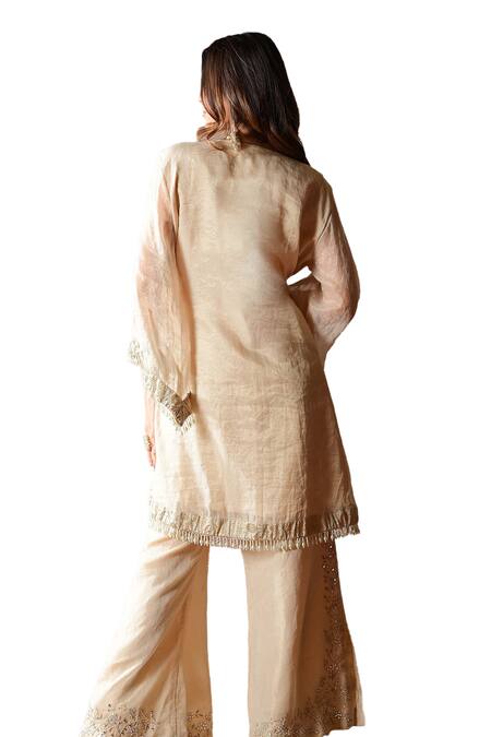 Buy_Farha Syed_Ivory Chanderi, Brocade, Linen Mirrors, Cut Work, Embroidery Kurta And Pant Set 
