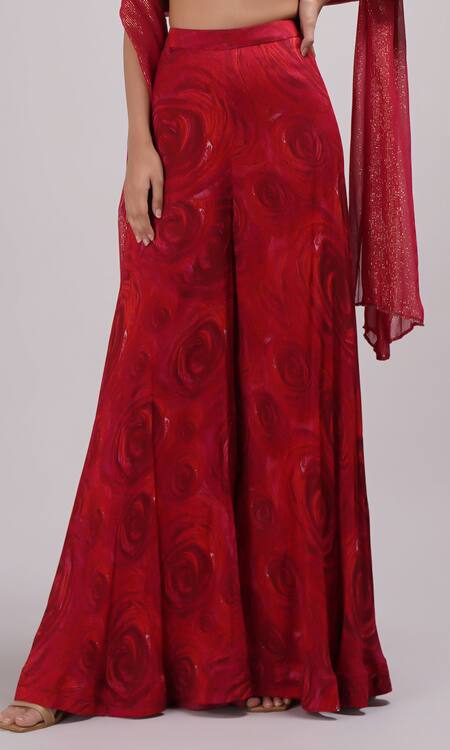 Shop Breathe By Aakanksha Singh Red Chanderi, Lurex, Cotton Sequins Halter Neck Embroidered Crop Top Sharara Set Online at Aza Fashions Shop_Breathe By Aakanksha Singh_Red Chanderi, Lurex, Cotton Sequins Halter Neck Embroidered Crop Top Sharara Set _Online_at_Aza_Fashions