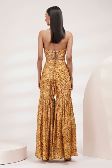 Breathe By Aakanksha Singh Shrub Halter Neck Embroidered Crop Top Sharara Set For Kids