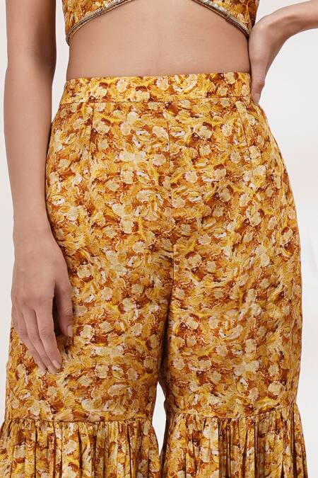 Breathe By Aakanksha Singh_Yellow Cotton, Silk, Chiffon Shrub Halter Neck Embroidered Crop Top Sharara Set For Kids_Online_at_Aza_Fashions