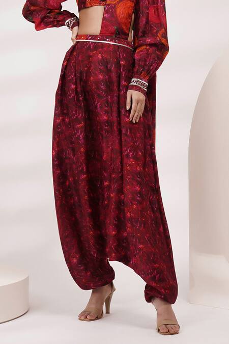 Buy Breathe By Aakanksha Singh Maroon Cotton, Silk Embroidery Silene Printed Pre-draped Dhoti Saree With Blouse Online at Aza Fashions Buy_Breathe By Aakanksha Singh_Maroon Cotton, Silk Embroidery Silene Printed Pre-draped Dhoti Saree With Blouse _Online_at_Aza_Fashions