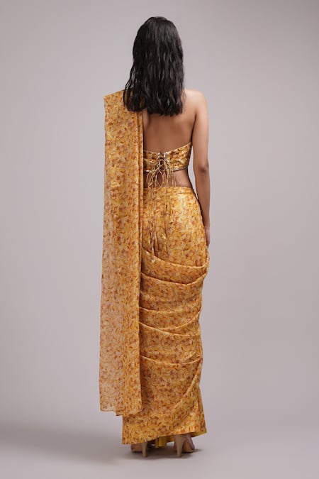 Breathe By Aakanksha Singh Sita Printed Pre-Draped Saree With Blouse 