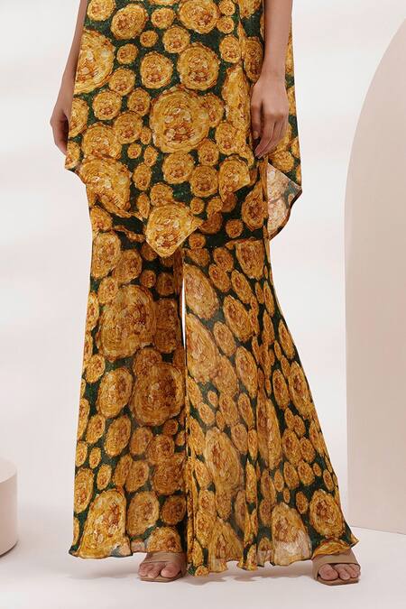 Buy_Breathe By Aakanksha Singh_Yellow Cotton, Silk Susan Asymmetric Printed Tunic And Sharara Set For Kids_Online_at_Aza_Fashions