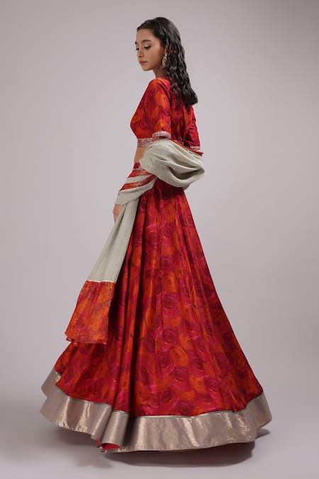 Breathe By Aakanksha Singh Thia Abstract Rose Print Lehenga Set 