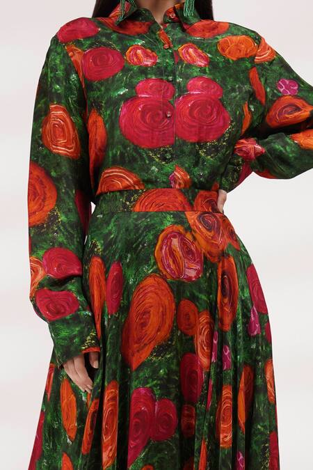 Breathe By Aakanksha Singh Multi Color Cotton, Voile, Silk Embroidery Tree Rose Print Shirt And Skirt Set Online at Aza Fashions Breathe By Aakanksha Singh_Multi Color Cotton, Voile, Silk Embroidery Tree Rose Print Shirt And Skirt Set _Online_at_Aza_Fashions