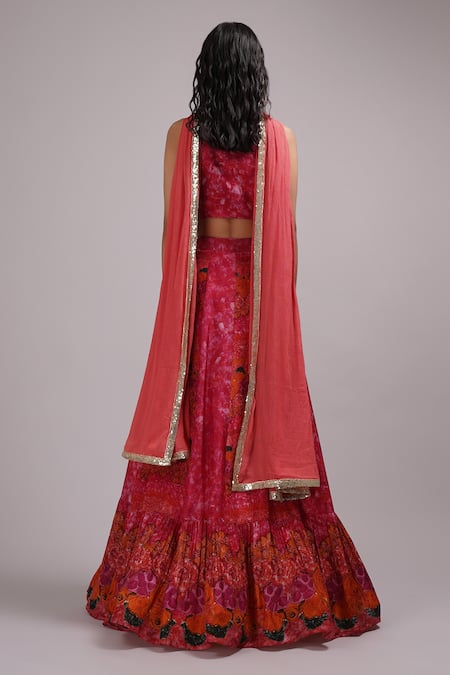 Breathe By Aakanksha Singh Floortie Floral Print Lehenga Set For Kids