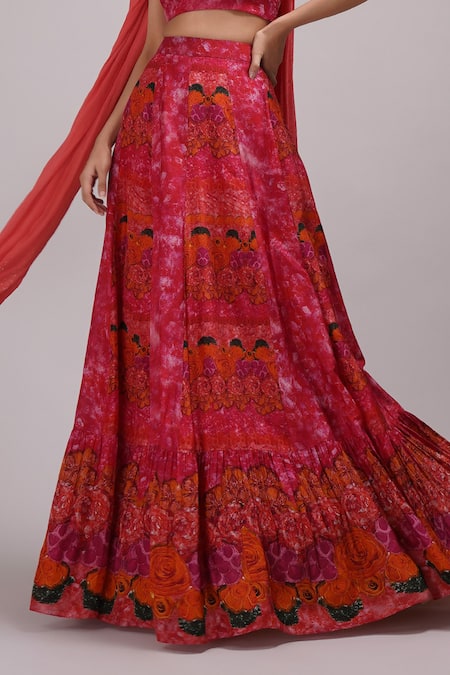 Breathe By Aakanksha Singh_Orange Silk, Chiffon Sequins, Embroidery Floortie Floral Print Lehenga Set For Kids_Online_at_Aza_Fashions