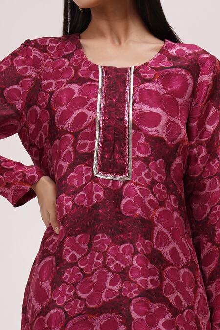Breathe By Aakanksha Singh_Purple Organza, Cotton, Silk Sequins Round Neck Florentina Print Kurta Set _Online_at_Aza_Fashions