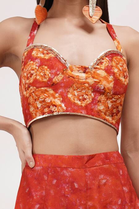 Breathe By Aakanksha Singh_Coral Organza, Cotton, Silk Embroidery, Sequins Forsy Printed Blouse Sharara Set For Kids_Online_at_Aza_Fashions