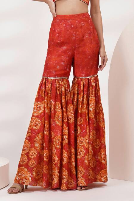 Buy_Breathe By Aakanksha Singh_Coral Organza, Cotton, Silk Embroidery, Sequins Forsy Printed Blouse Sharara Set For Kids_Online_at_Aza_Fashions