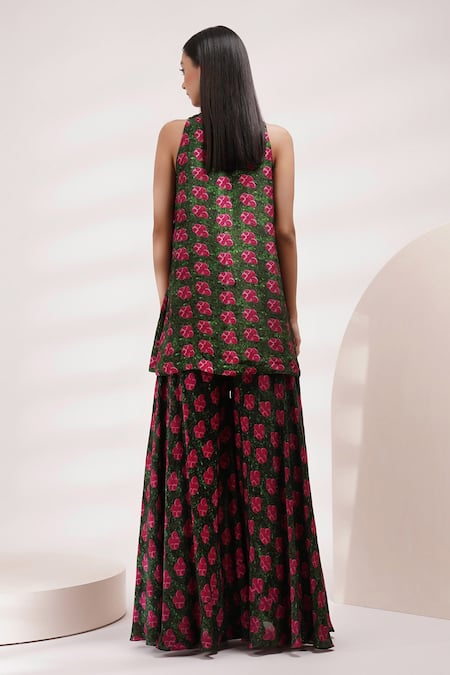 Shop Breathe By Aakanksha Singh Pink Cotton, Silk Round Neck Foxlove Printed Kurta And Wide Legged Pant Set at Aza Fashions Shop_Breathe By Aakanksha Singh_Pink Cotton, Silk Round Neck Foxlove Printed Kurta And Wide Legged Pant Set _at_Aza_Fashions