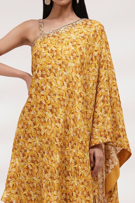 Breathe By Aakanksha Singh Yellow Cotton, Silk Embroidery, Sequins Freesia Printed Kurta And Sharara Set Online at Aza Fashions Breathe By Aakanksha Singh_Yellow Cotton, Silk Embroidery, Sequins Freesia Printed Kurta And Sharara Set _Online_at_Aza_Fashions