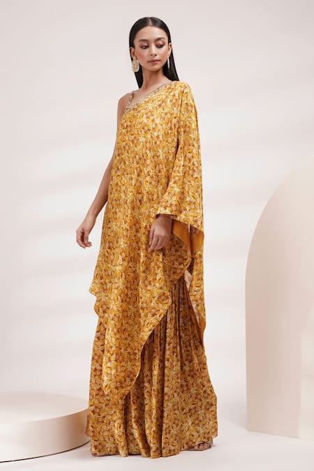 Buy Breathe By Aakanksha Singh Yellow Cotton, Silk Embroidery, Sequins Freesia Printed Kurta And Sharara Set Online at Aza Fashions Buy_Breathe By Aakanksha Singh_Yellow Cotton, Silk Embroidery, Sequins Freesia Printed Kurta And Sharara Set _Online_at_Aza_Fashions