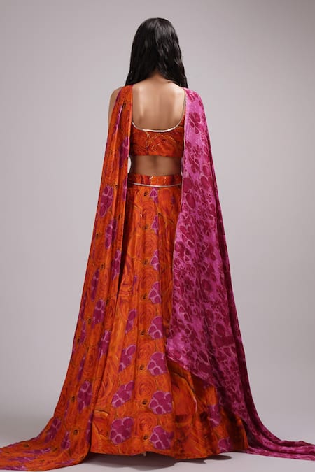 Breathe By Aakanksha Singh Ginger Floral Print Lehenga Blouse Set 