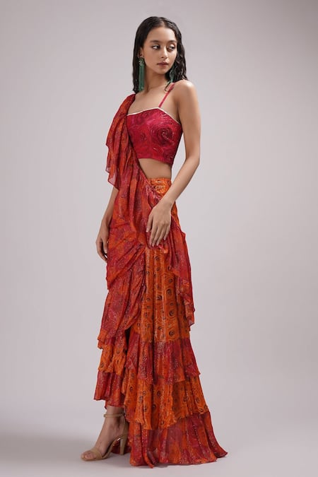 Breathe By Aakanksha Singh Jonquil Printed Draped Saree With Blouse 