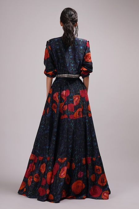 Breathe By Aakanksha Singh Kantula Embroidered Draped Pant Saree Set With Jacket 